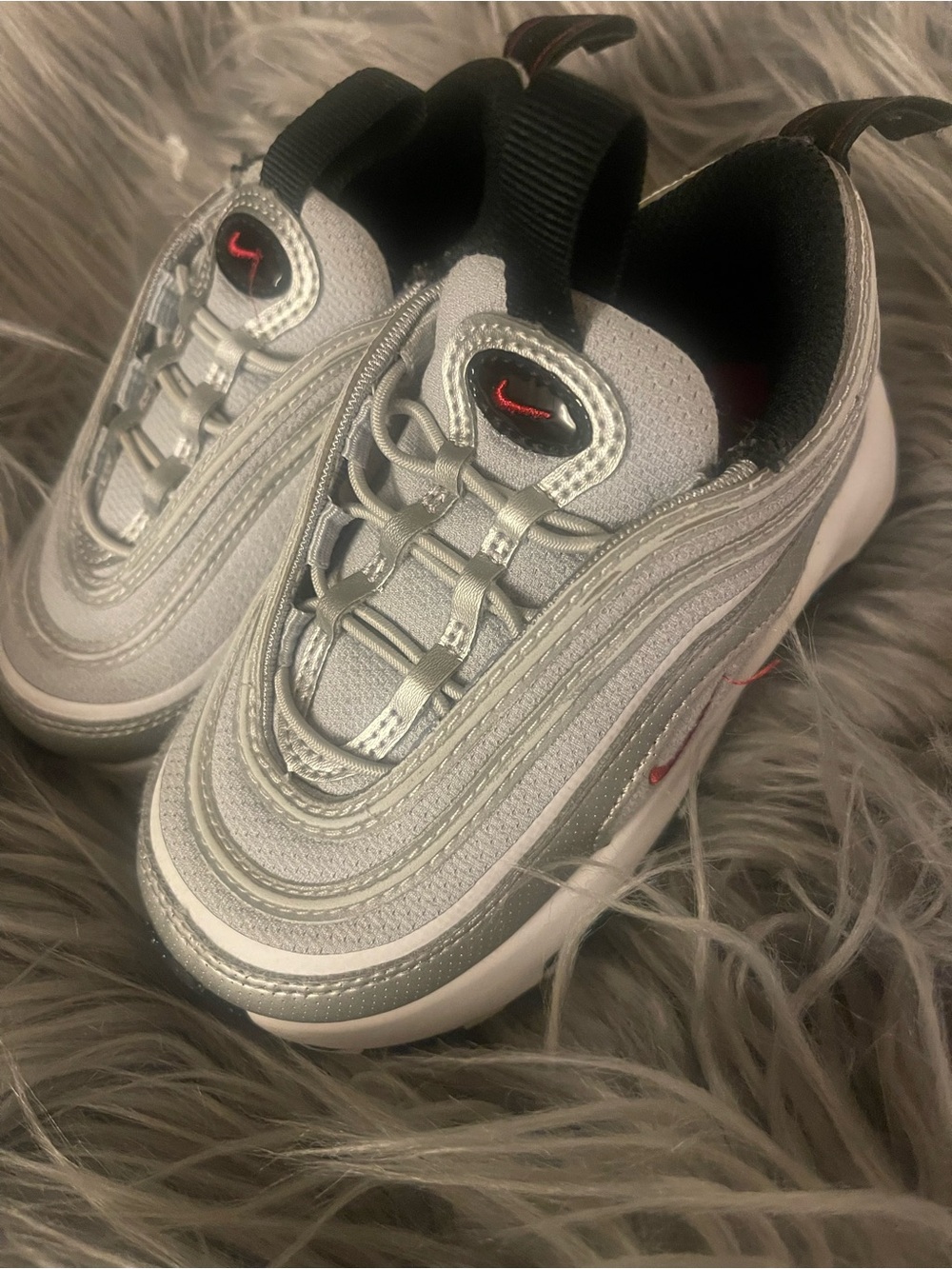 Nike Kids Silver Sneakers with Red Swoosh